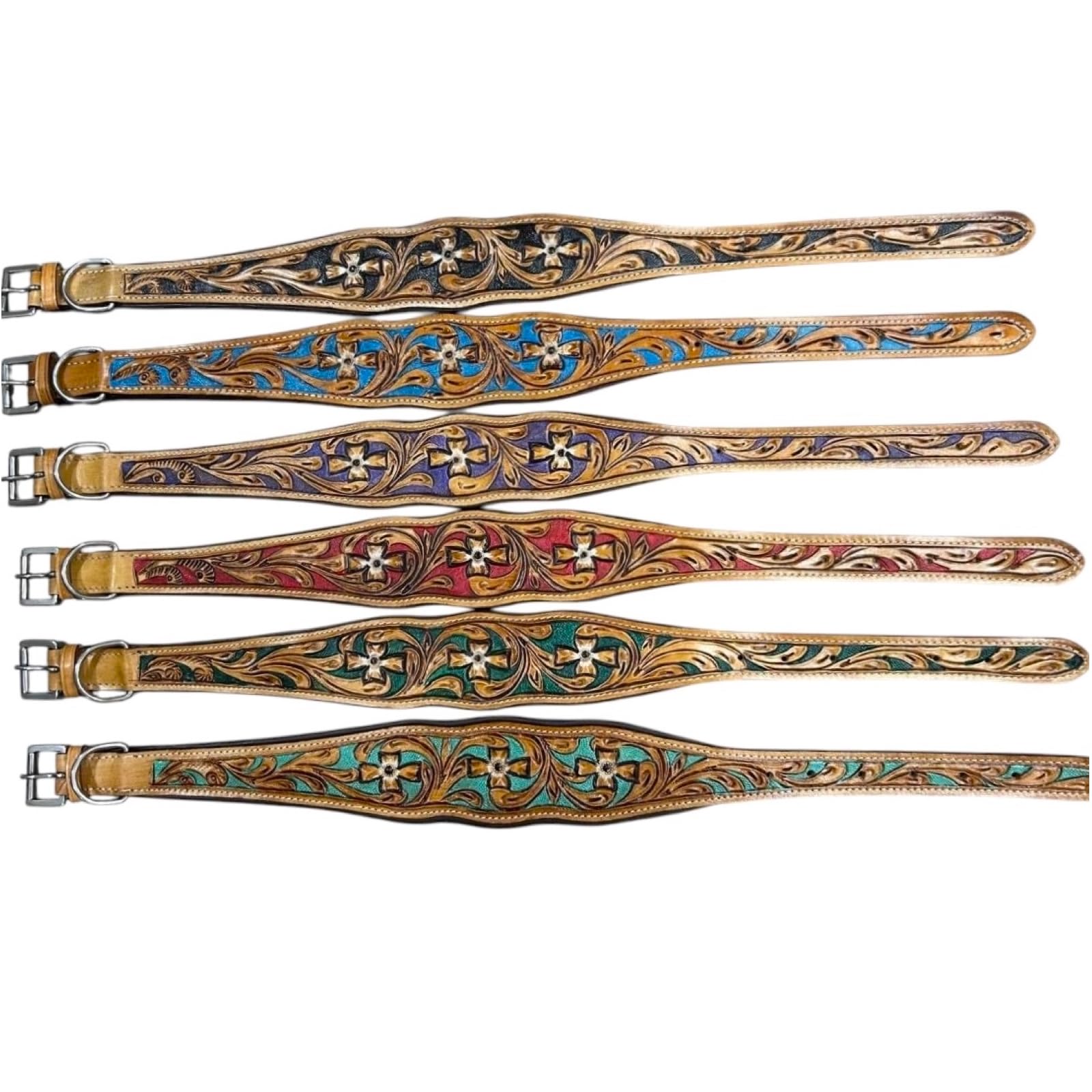 Majestic Ally leather dog collar sizes small to extra-large for precise fit.