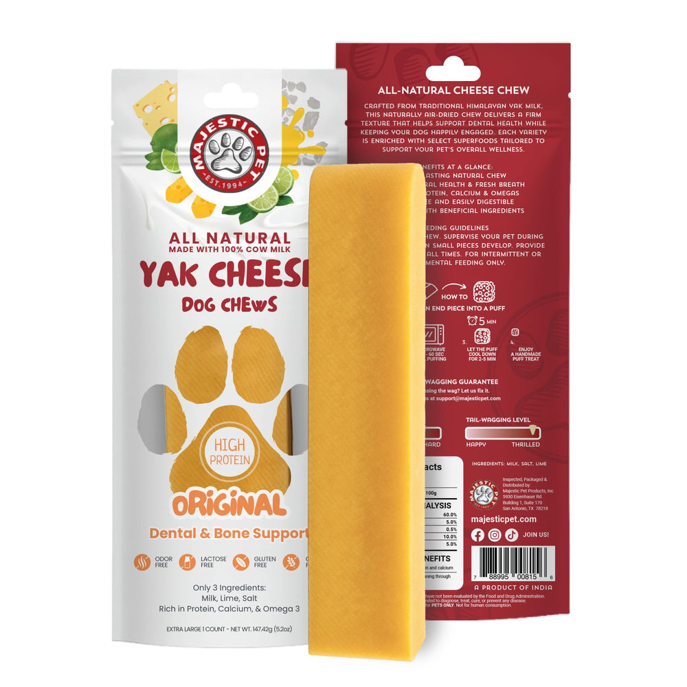 Majestic Pet Himalayan yak cheese dog chew pack, durable long-lasting entertainment for power chewers.
