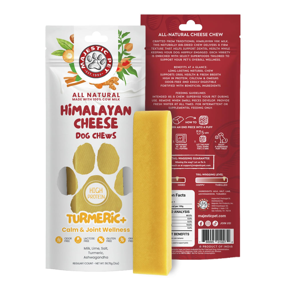 Majestic Pet Queso Yak, empaque visible, snack natural para perros