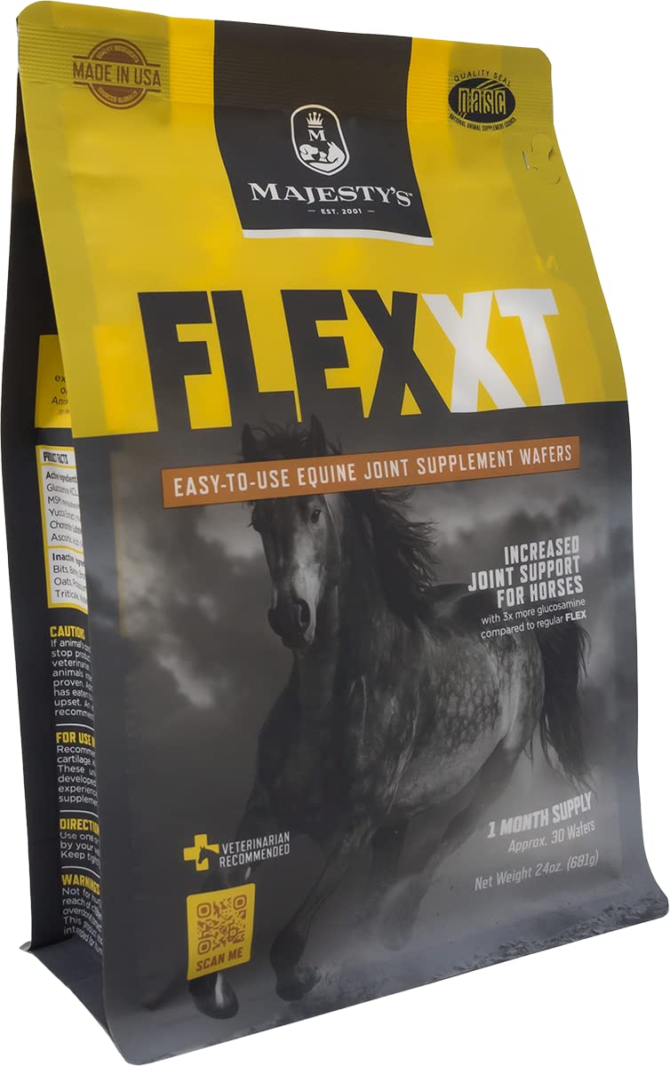 Majesty's FlexXT packaging shows a one-month supply for horses.