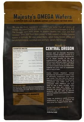 Majesty's Omega Wafers 30-count bag ready for daily feeding as a month-long supply.