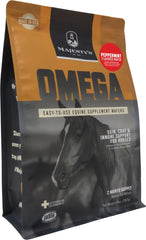 Majesty's Omega Wafers packaging front showing a horse supplement for skin and coat support