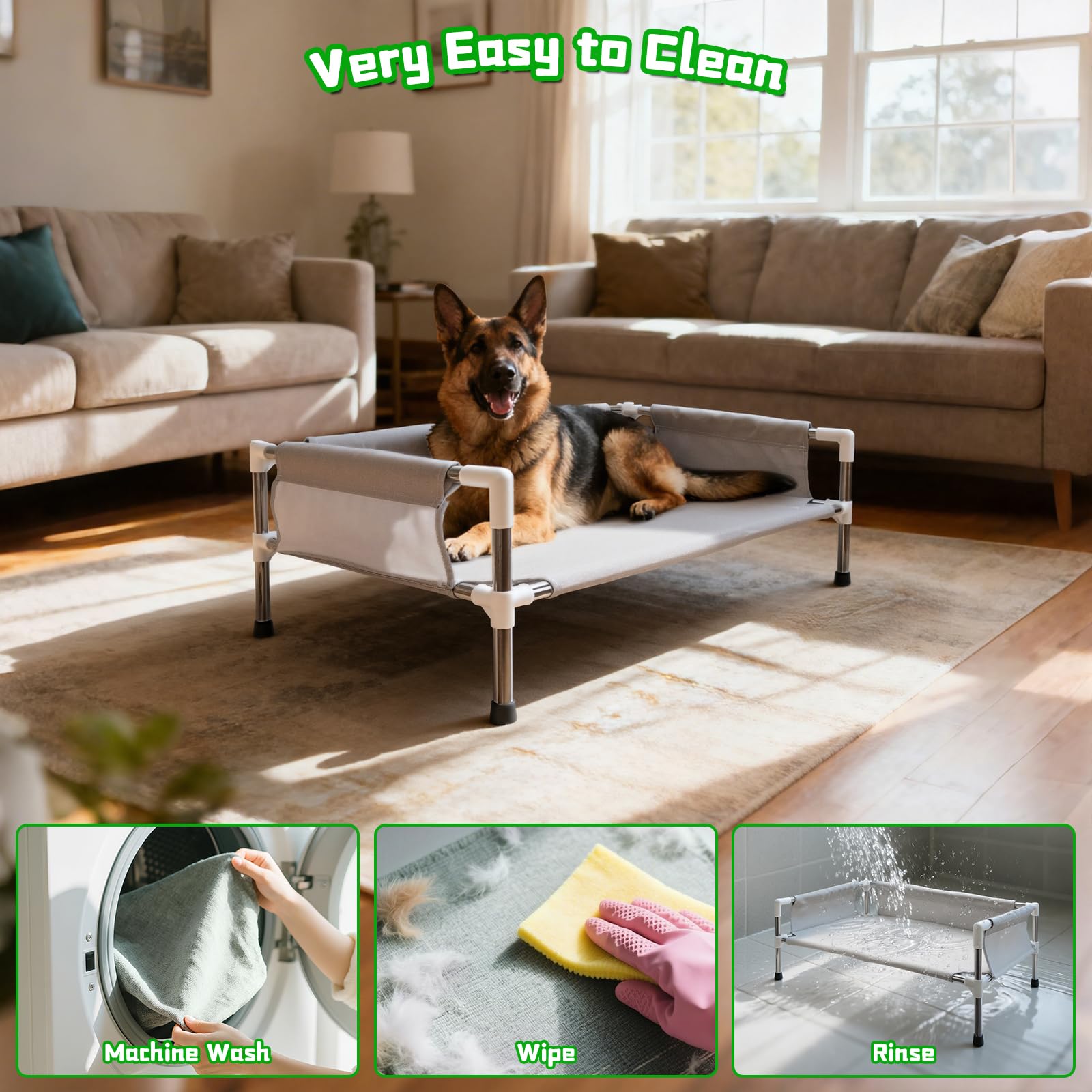 Makerfire Elevated Dog Bed close-up fabric highlights durable polyester-cotton blend.