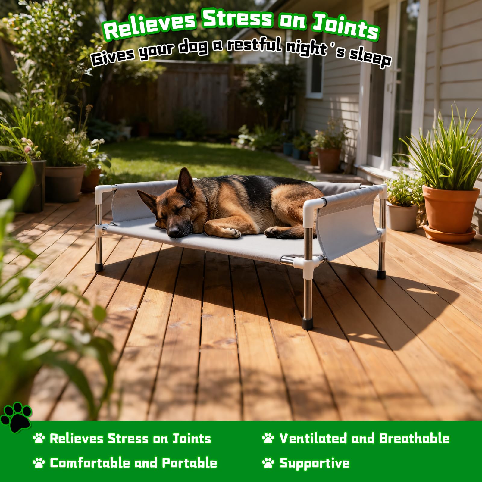 Makerfire Elevated Dog Bed non-slip feet stabilize on any floor surface.