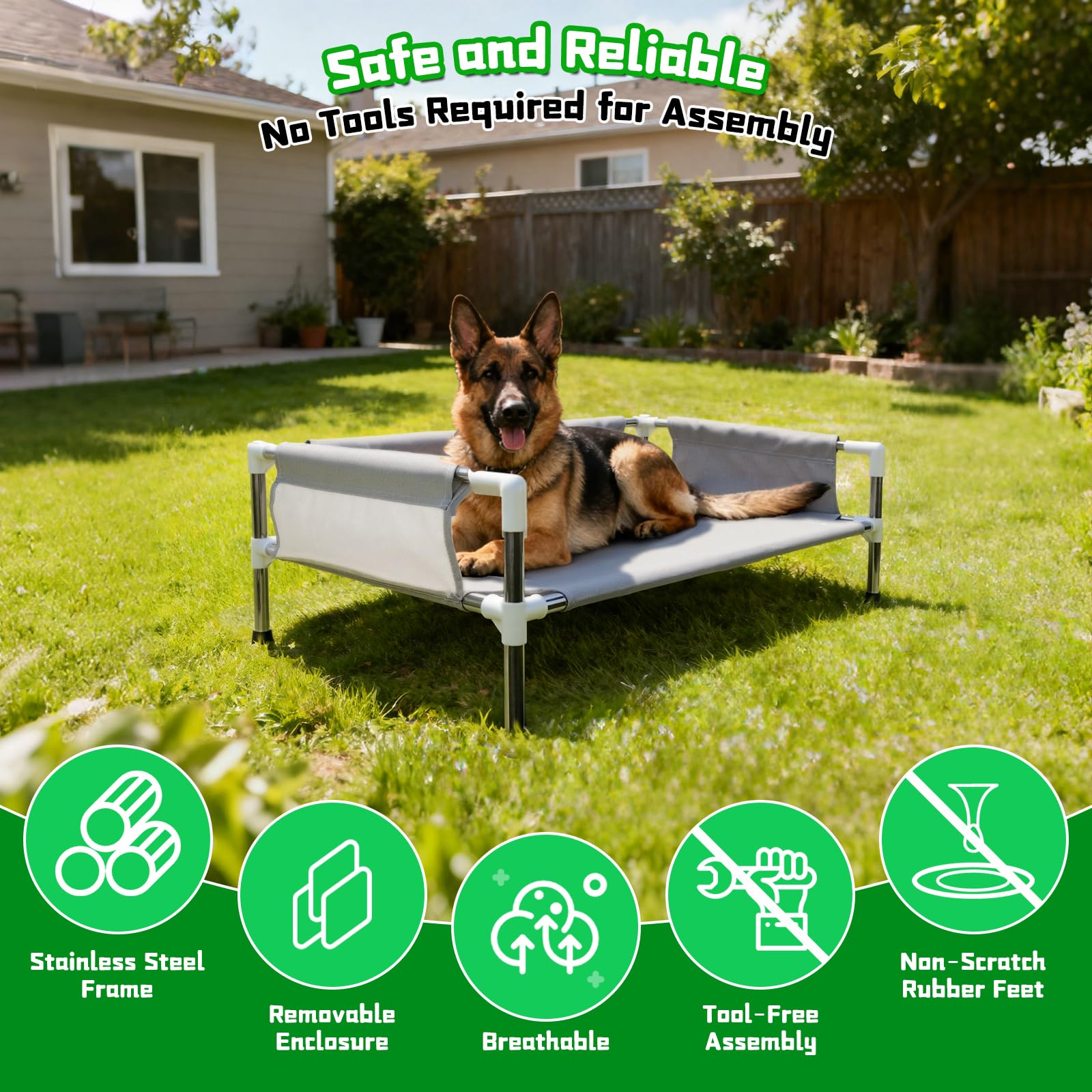 Makerfire Elevated Dog Bed underneath demonstrates airflow for year-round breathability.