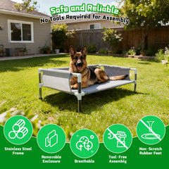 Makerfire Elevated Dog Bed underneath demonstrates airflow for year-round breathability.