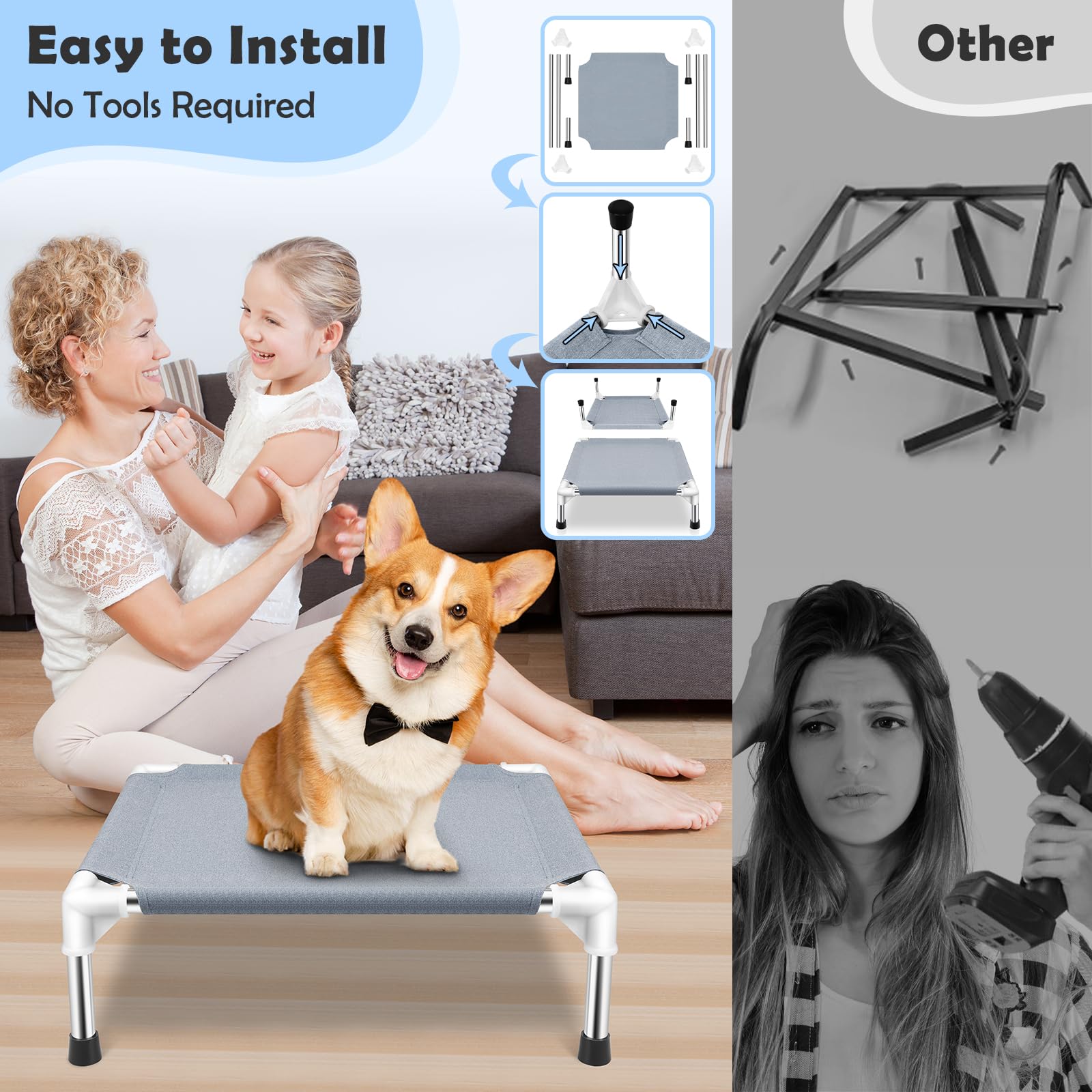 Makerfire outdoor dog bed travel-ready stainless steel frame durability