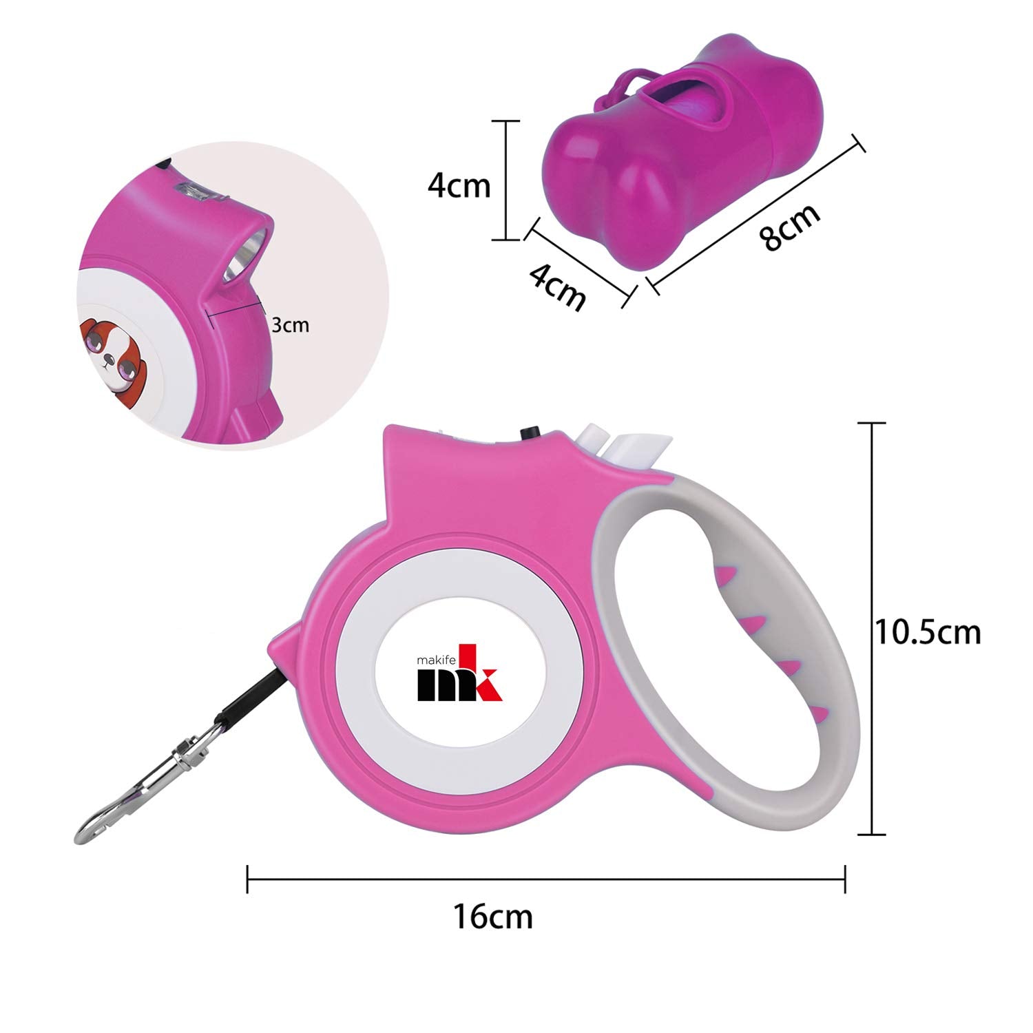 Makife LED night-walk feature boosts visibility during outings.