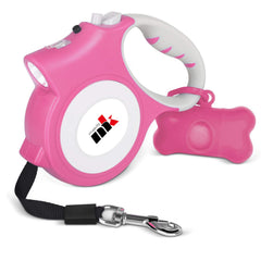 Makife retractable leash with LED light in pink for safer evening walks.