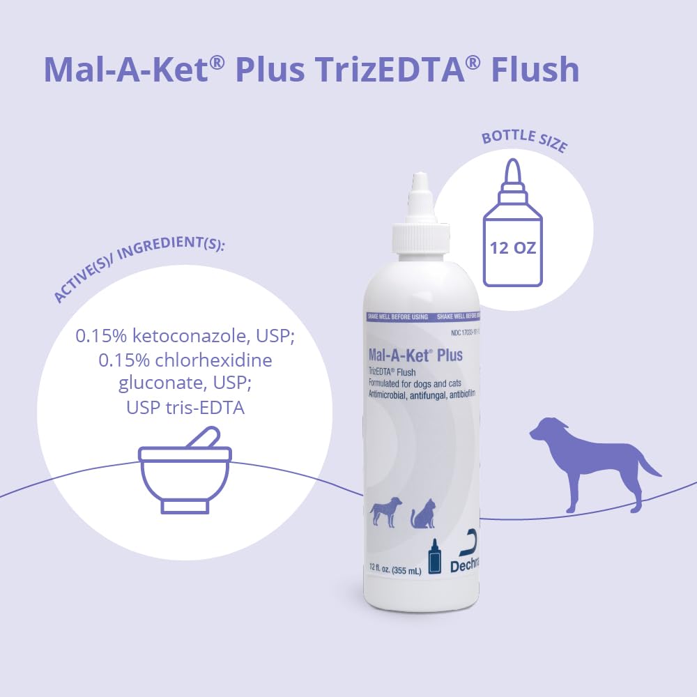 Mal-A-Ket Plus TrizEDTA Flush preservative-free formula supports safe, ready-to-use ear care.
