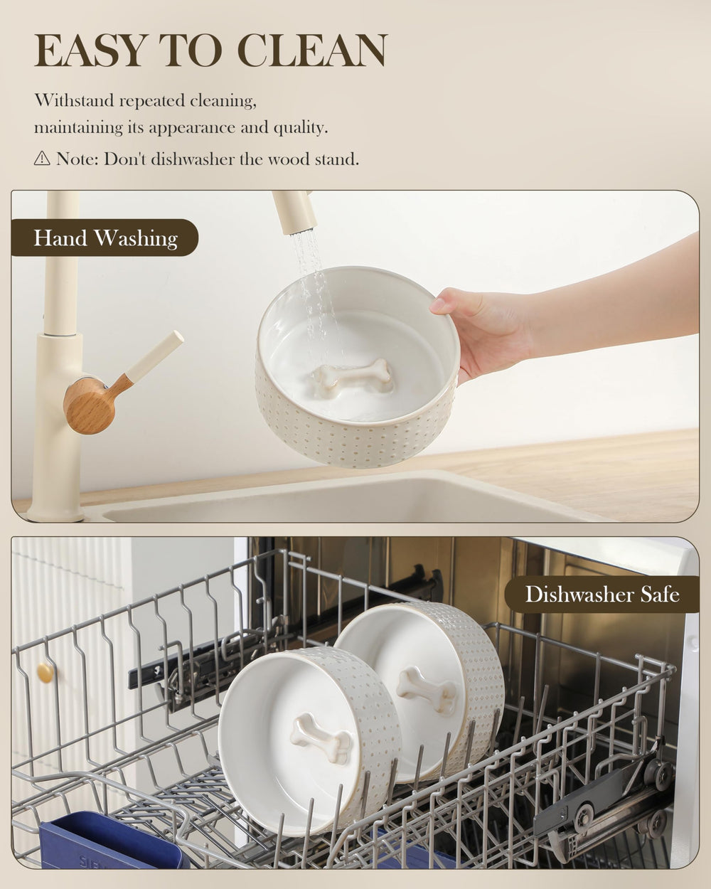 MALACASA bowls removable from stand for refilling and cleaning