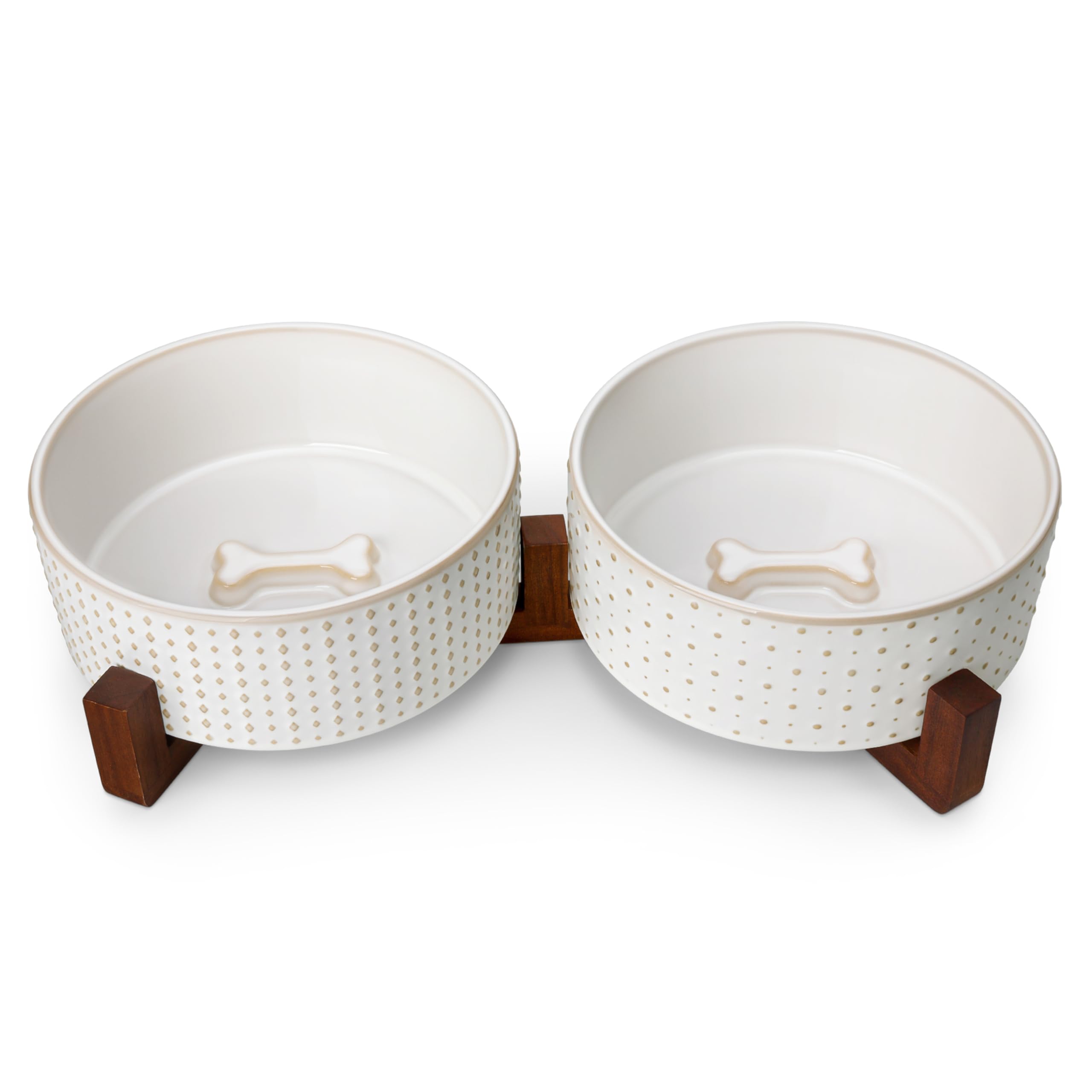 MALACASA dog bowl set with walnut wood stand elevates feeding height for comfort