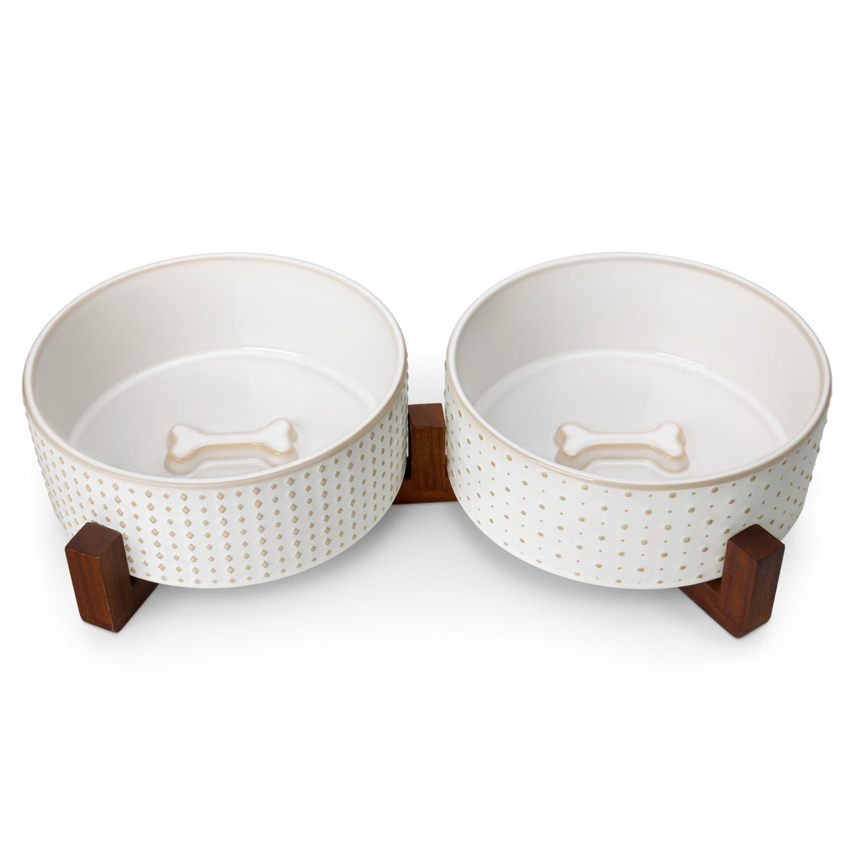 MALACASA dog bowl set with walnut wood stand elevates feeding height for comfort