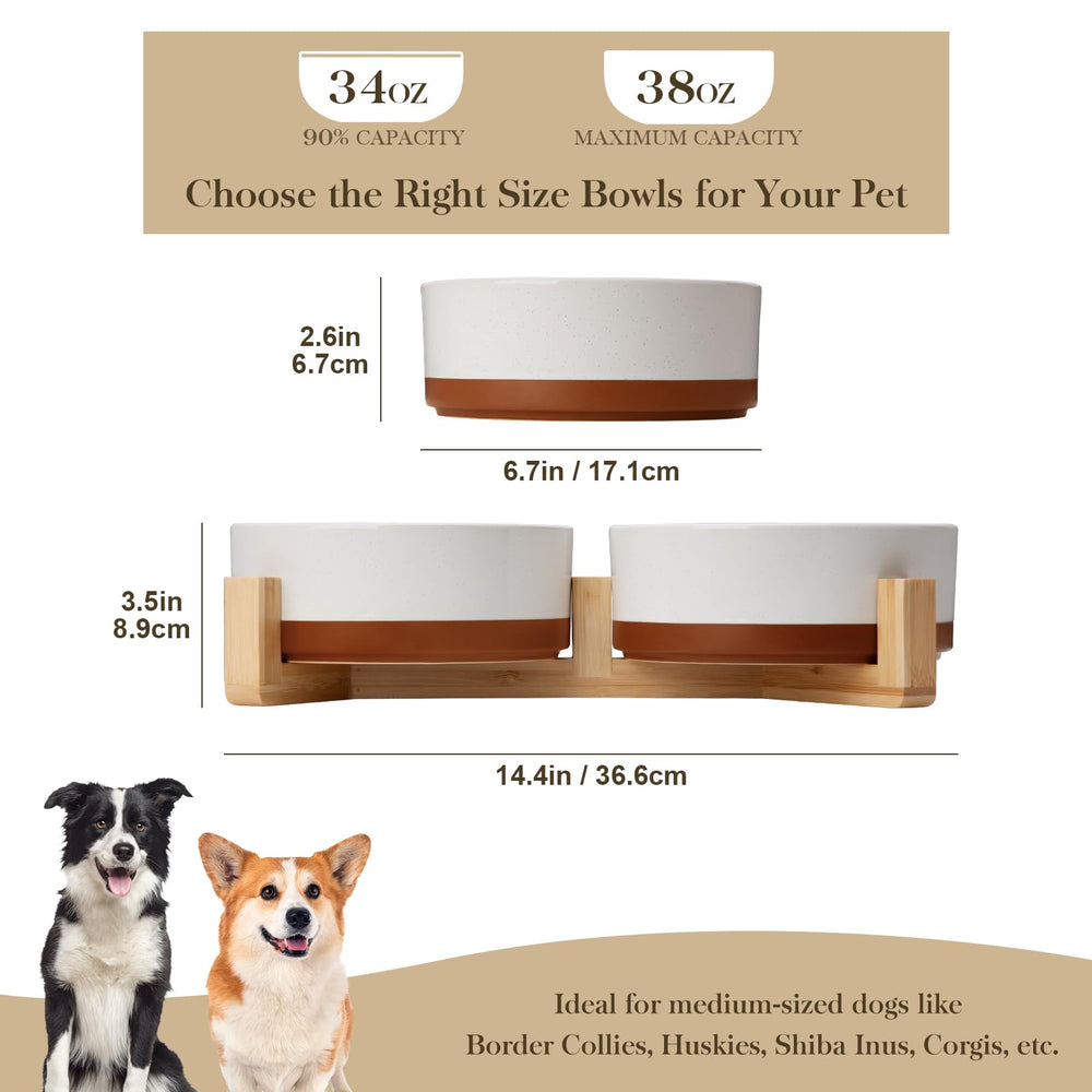 MALACASA dog bowls wood stand side view highlights sturdy construction for mess-free mealtimes.