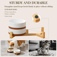 MALACASA wood stand with non-slip base keeps bowls steady and reduces tipping.