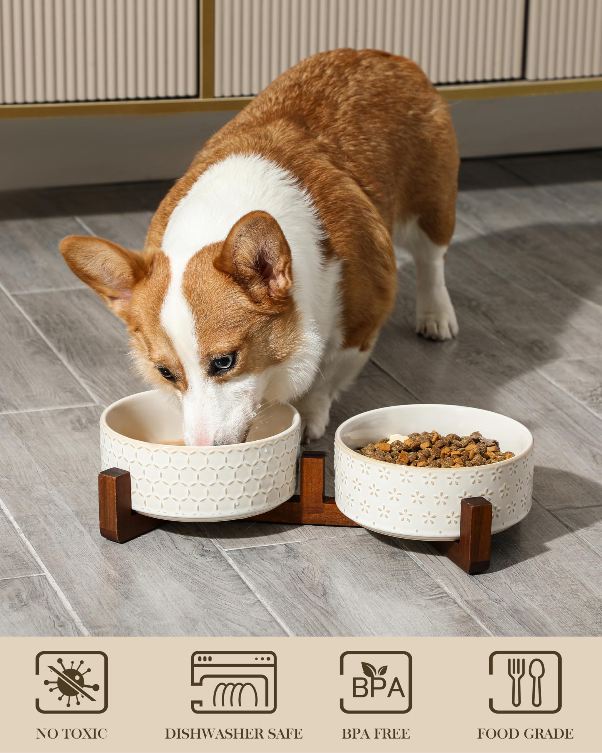 MALACASA wood stand with non-slip pads enhances stability during meals