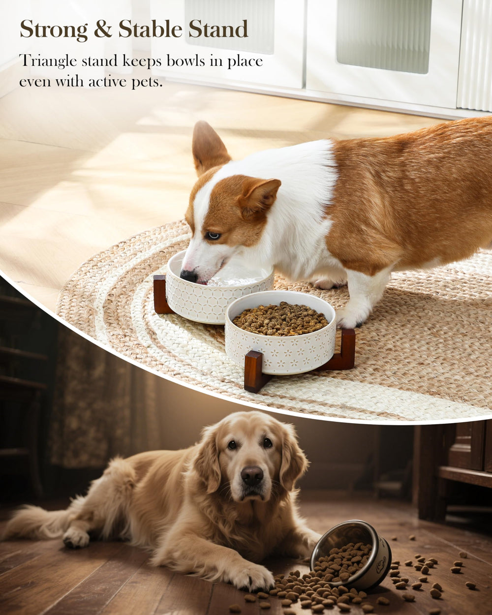 MALACASA wood stand provides a stable feeding surface and durability