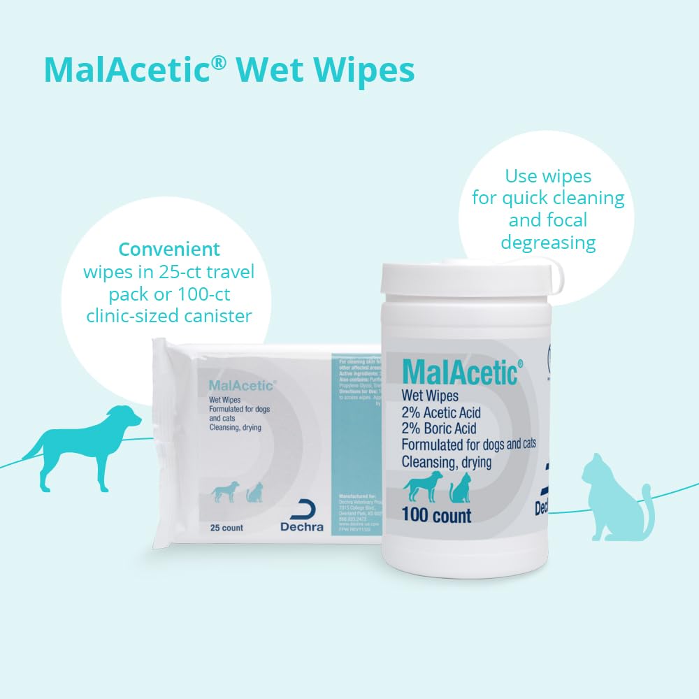 Bottle dispense of MalAcetic Wet Wipes for quick use near grooming station