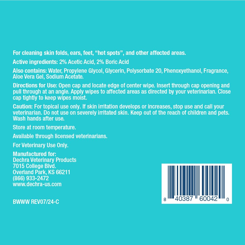 MalAcetic Wet Wipes on a dog's coat for hot spots relief and cleansing
