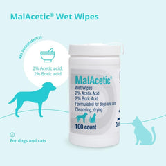 MalAcetic Wet Wipes Dry Bath targeting tail base to lift oils and debris.