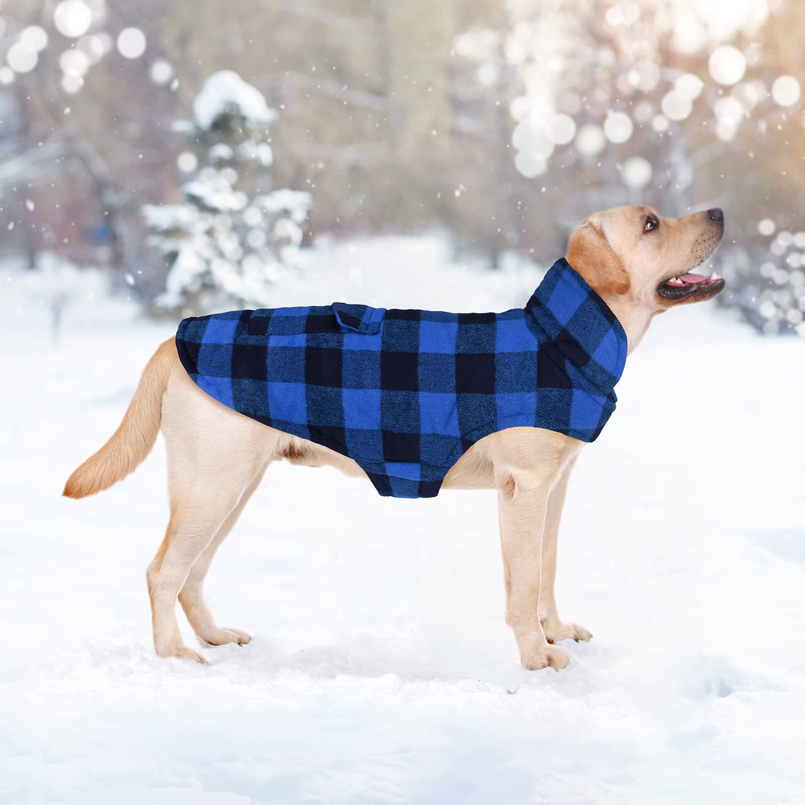 Malier classic plaid fleece dog coat size chart blue medium for fit guidance.