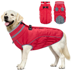 Malier dog coat with reflective back harness for nighttime visibility and safety.