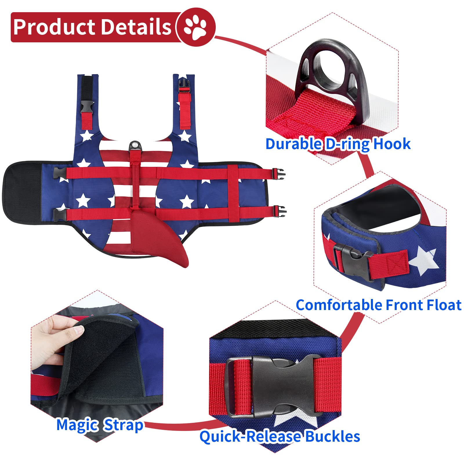 Malier dog life jacket features adjustable belt and quick-release buckle for easy fit