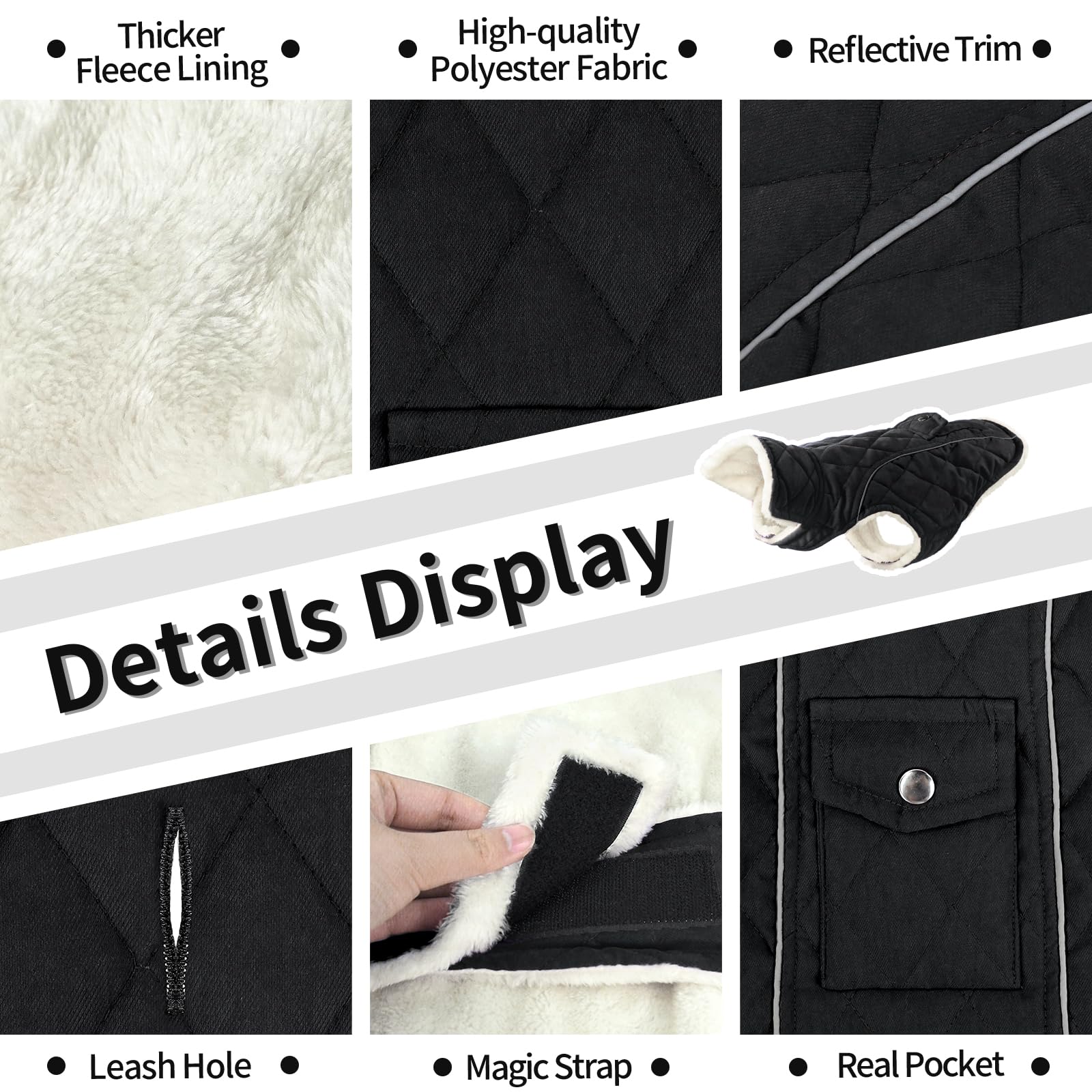 Malier dog winter coat reflective strips increase visibility