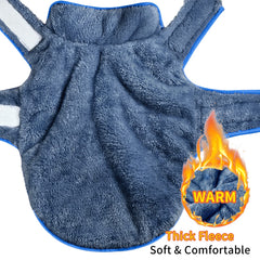 Malier dog winter coat reversible blue back view demonstrates wind resistance and full range of motion