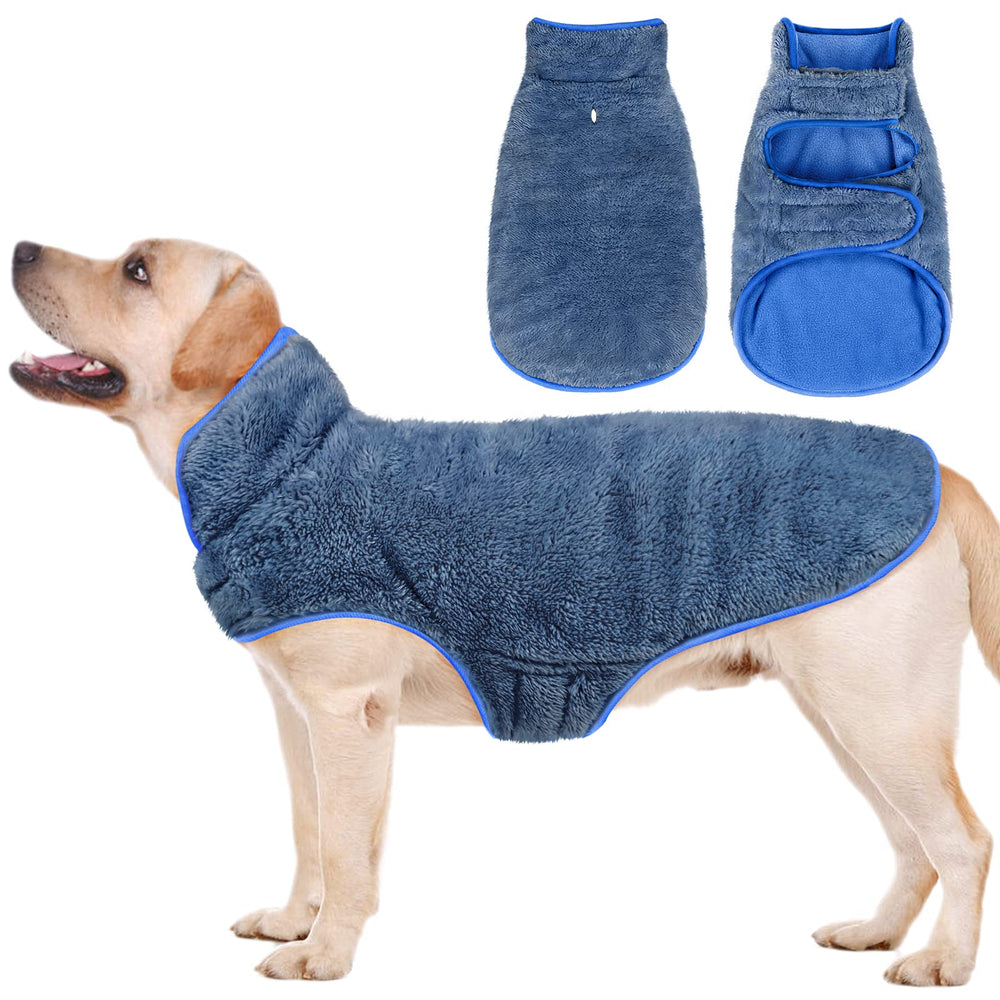 Malier dog winter coat reversible blue front view highlights dual-layer warmth for versatile cold-weather wear