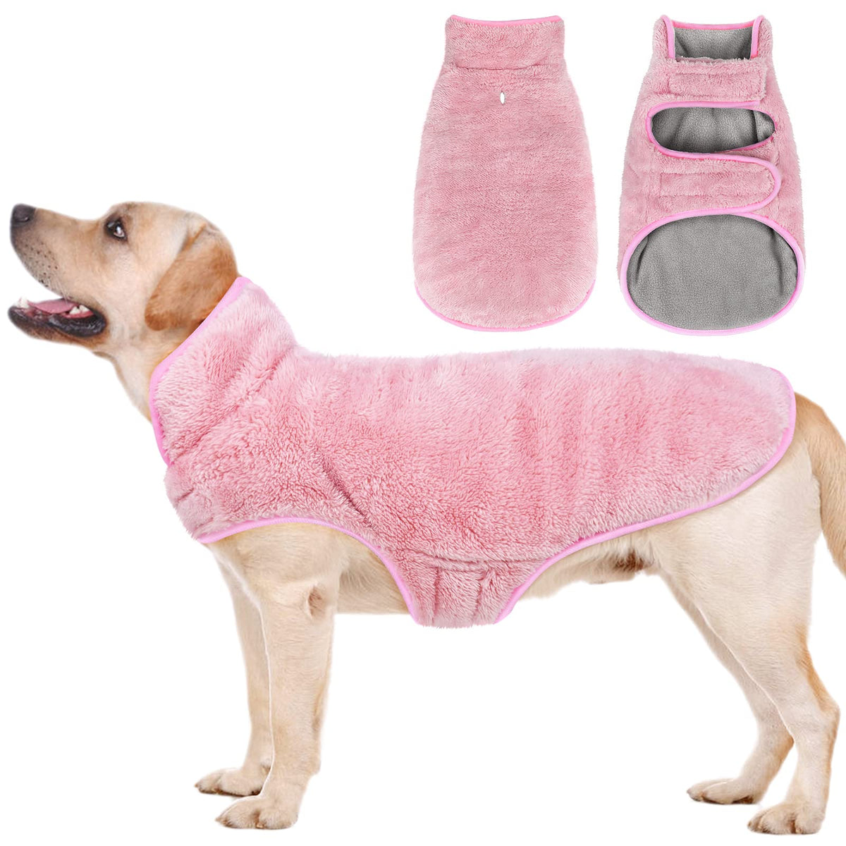 Malier dog winter coat front view in pink shows reversible warmth for chilly walks