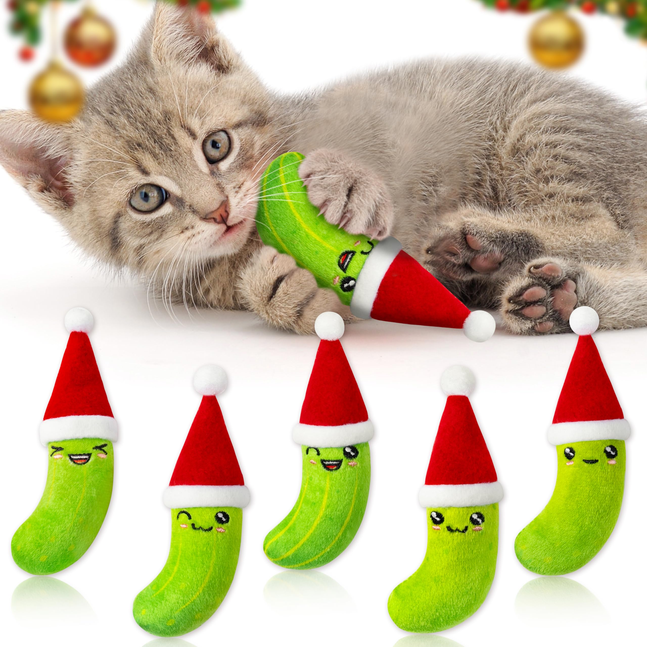 MALLMALL6 catnip toy Santa hat pickle image 1 promotes active play and curiosity