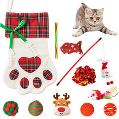 MALLMALL6 Christmas cat stockings toys set provides festive enrichment for indoor cats.