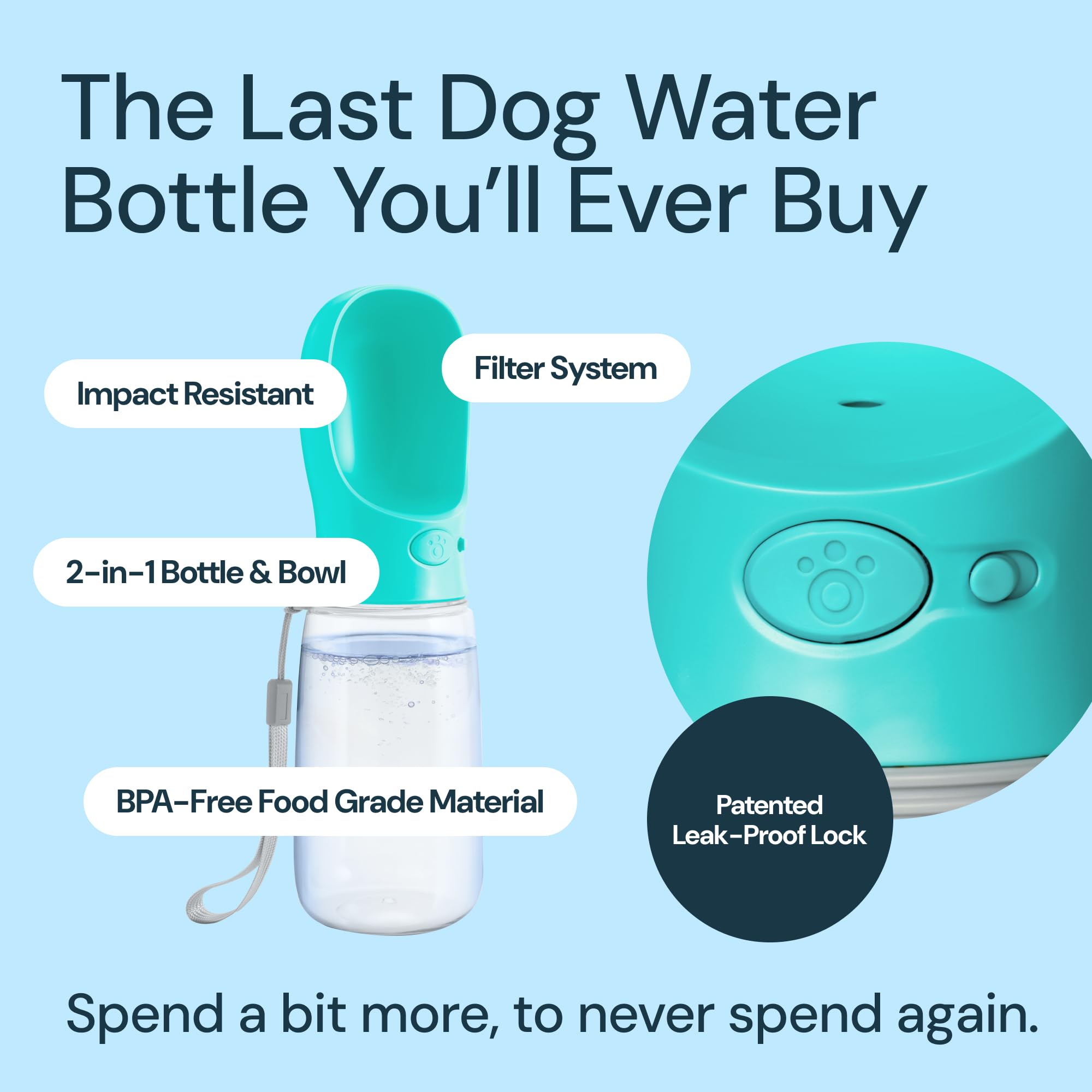 MalsiPree BPA-safe blue bottle for safe canine hydration.