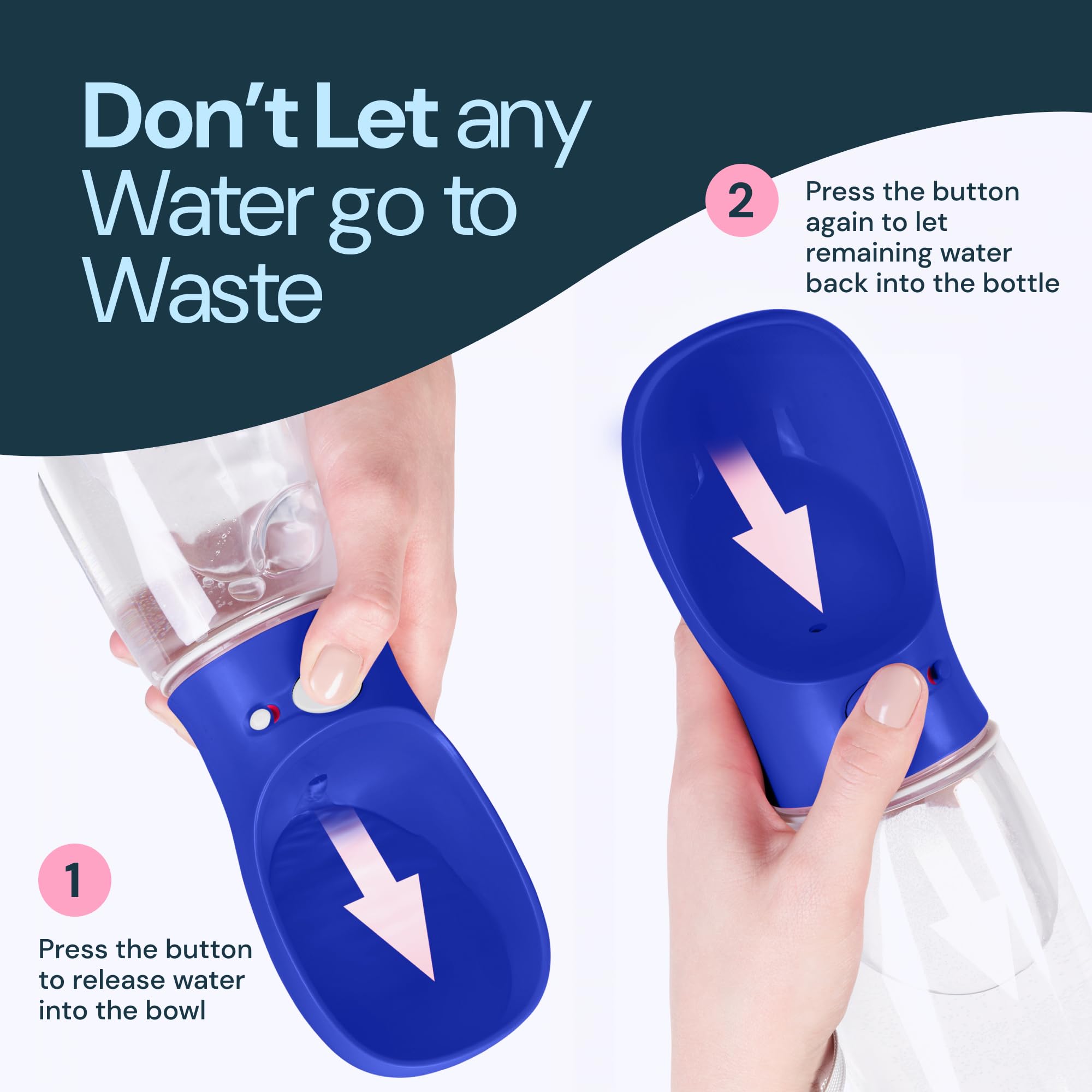 MalsiPree portable dog water bottle easily fits backpacks for on-the-go hydration.