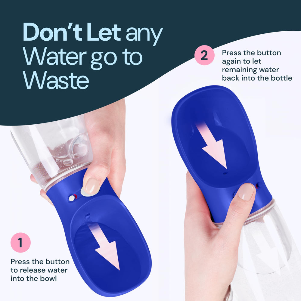 MalsiPree portable dog water bottle easily fits backpacks for on-the-go hydration.