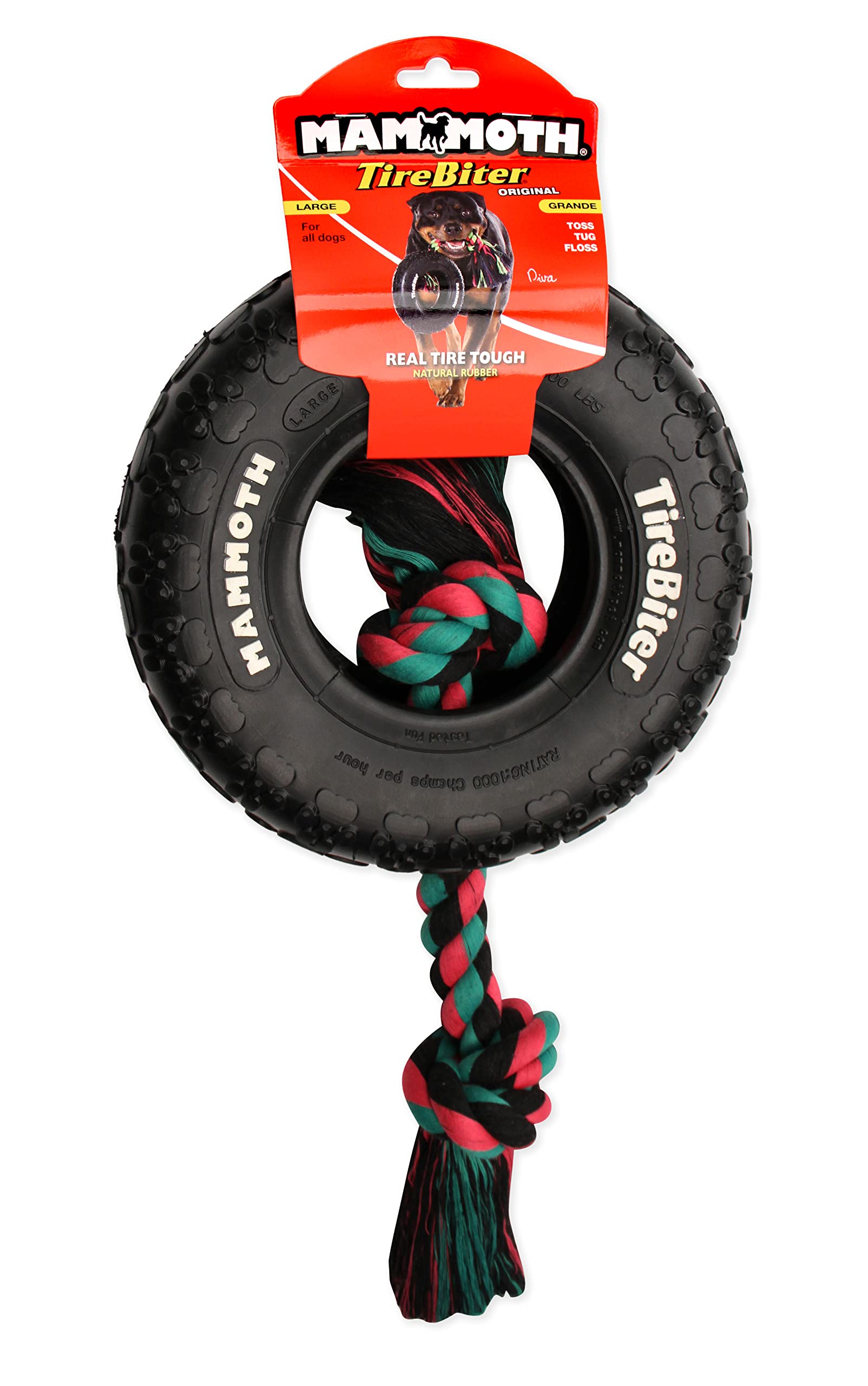 Mammoth TireBiter Originals rope detail enables interactive chew and flossing.