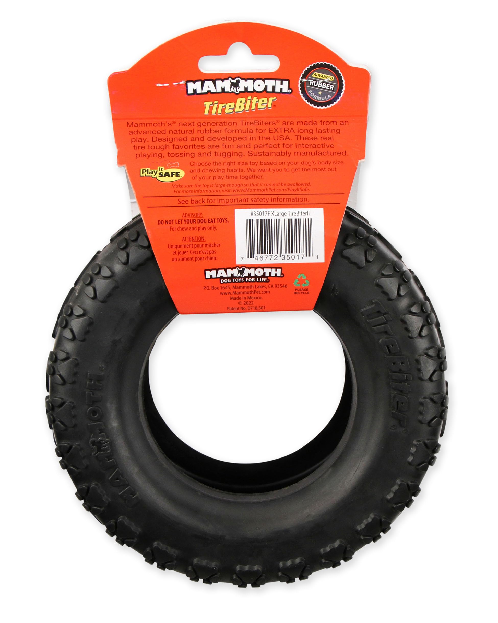 Mammoth TireBiterII brand innovation dog toy built to last with North American natural rubber.