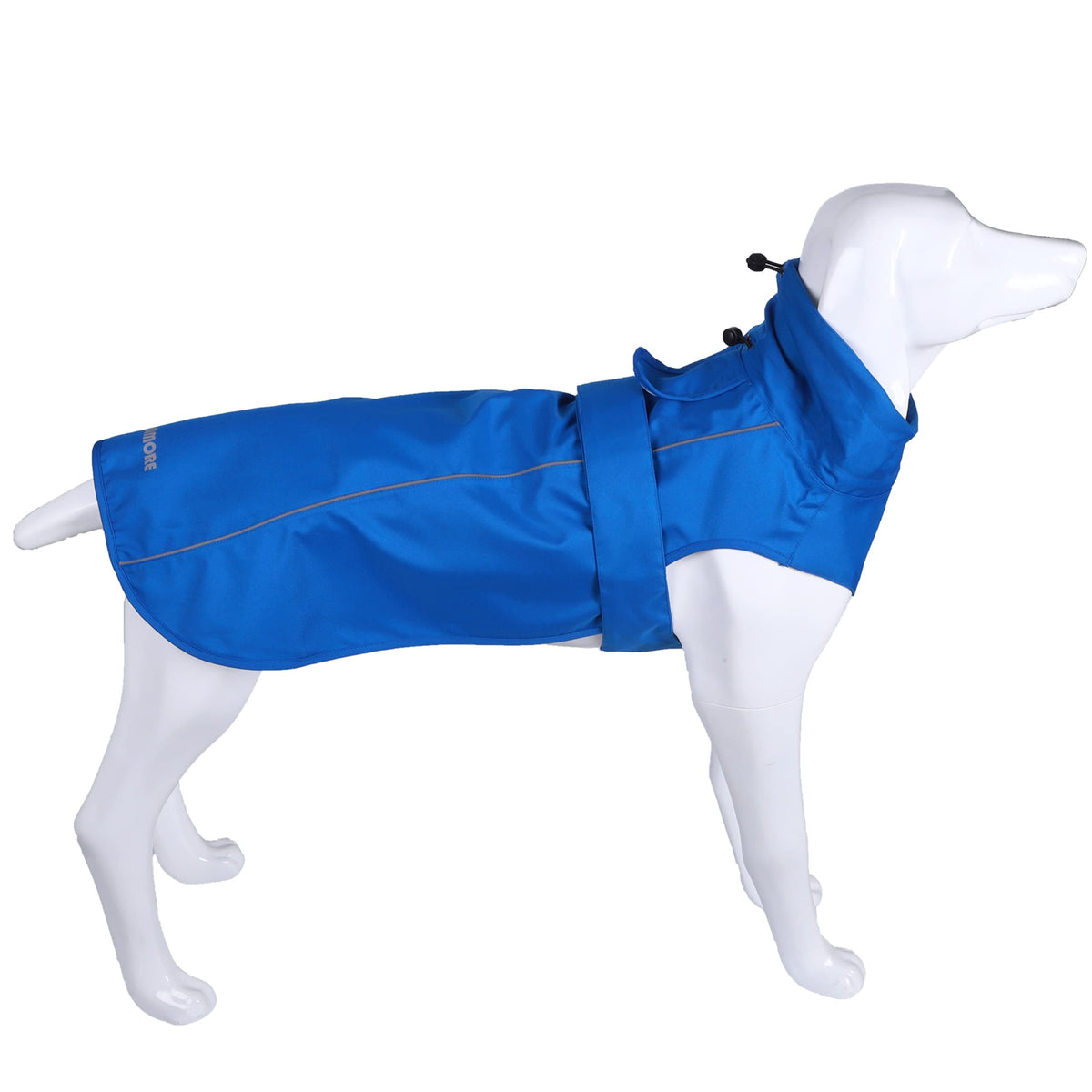 MAMORE adjustable waterproof dog raincoat back view shows secure fit for rainy walks.