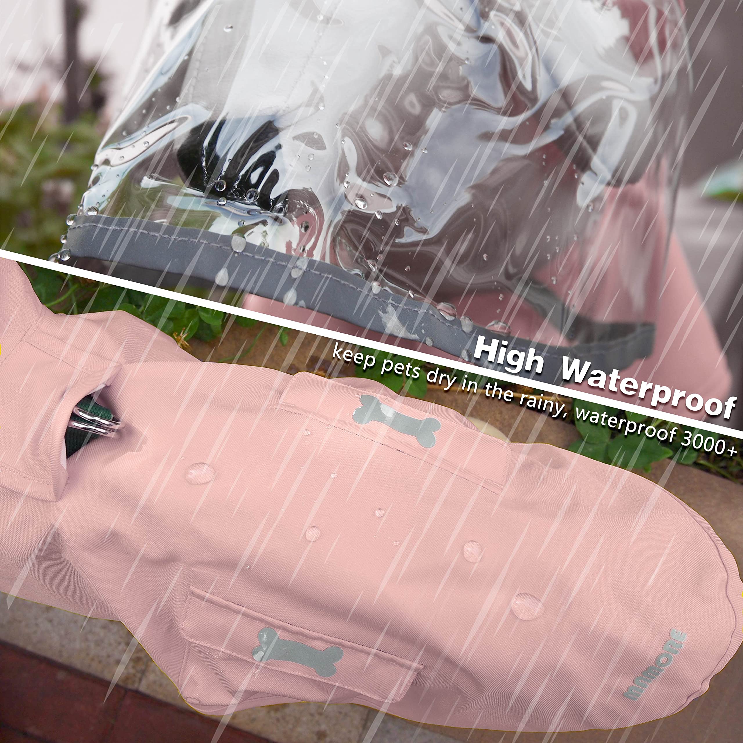 Mamore dog raincoat adjustable-belly-strap pink, secure fit for active dogs