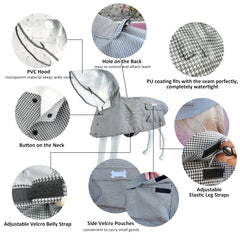 MAMORE dog raincoat adjustable belly strap provides secure fit during walks.