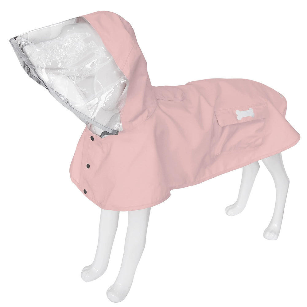 Mamore dog raincoat front view pink, highlighting waterproof exterior for rainy walks