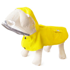 MAMORE dog raincoat front view shows hood and bright yellow color for daily walks in rain