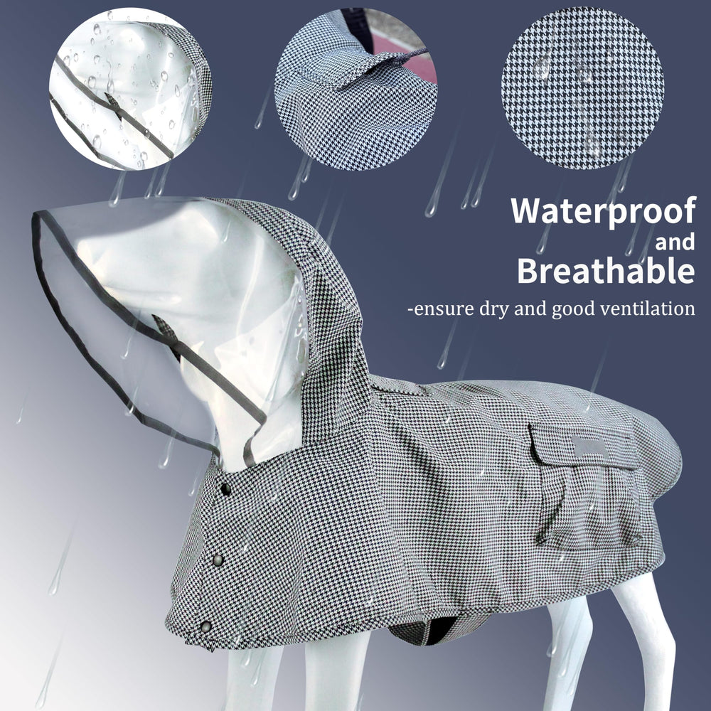 MAMORE raincoat hood closeup showing adjustable button for head protection in rain.