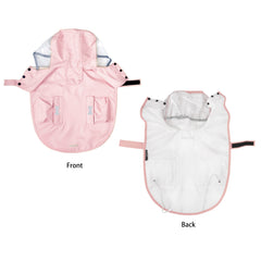 Mamore dog raincoat hoodie close-up pink, keeps head dry during showers