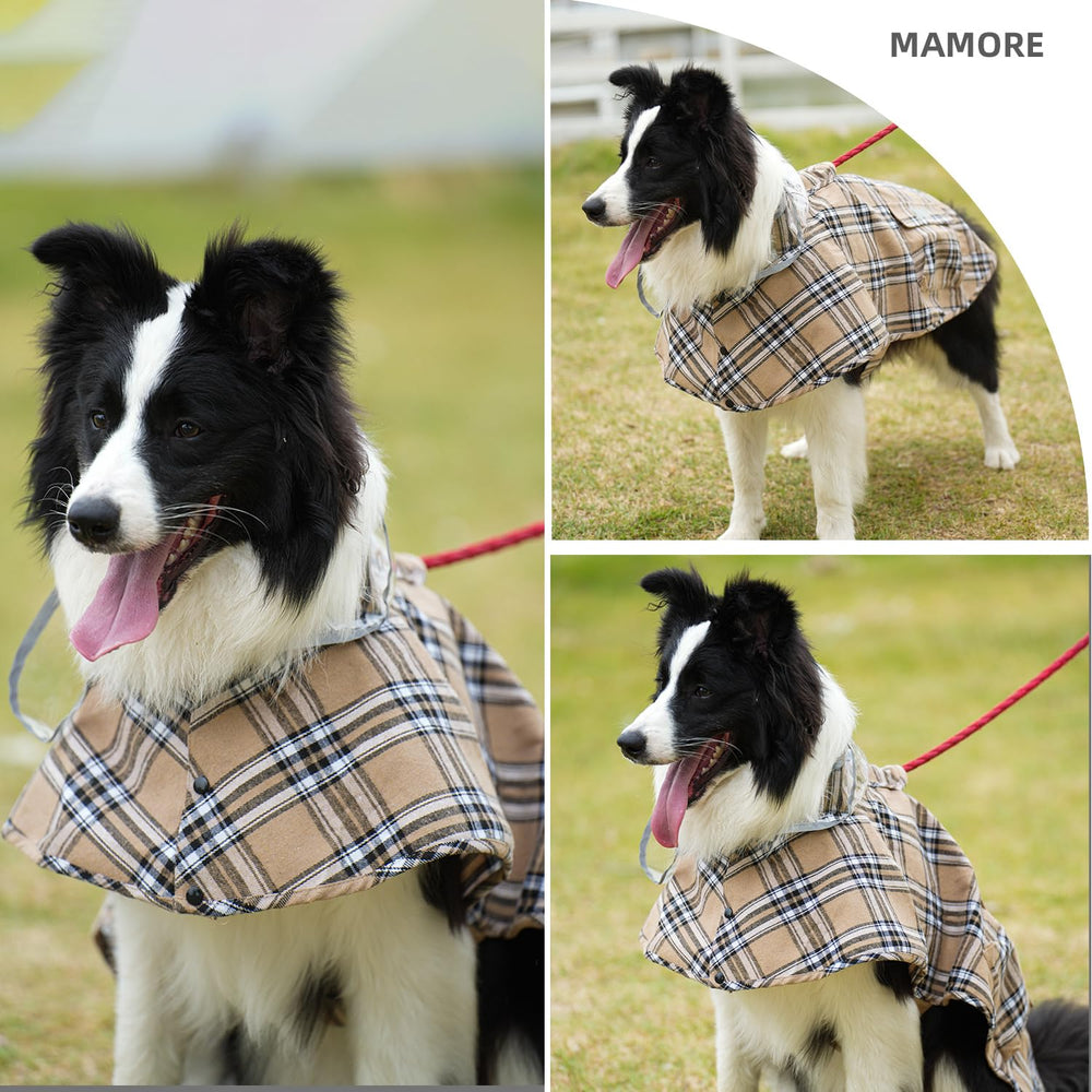 MAMORE dog raincoat leg straps keep the coat in place.