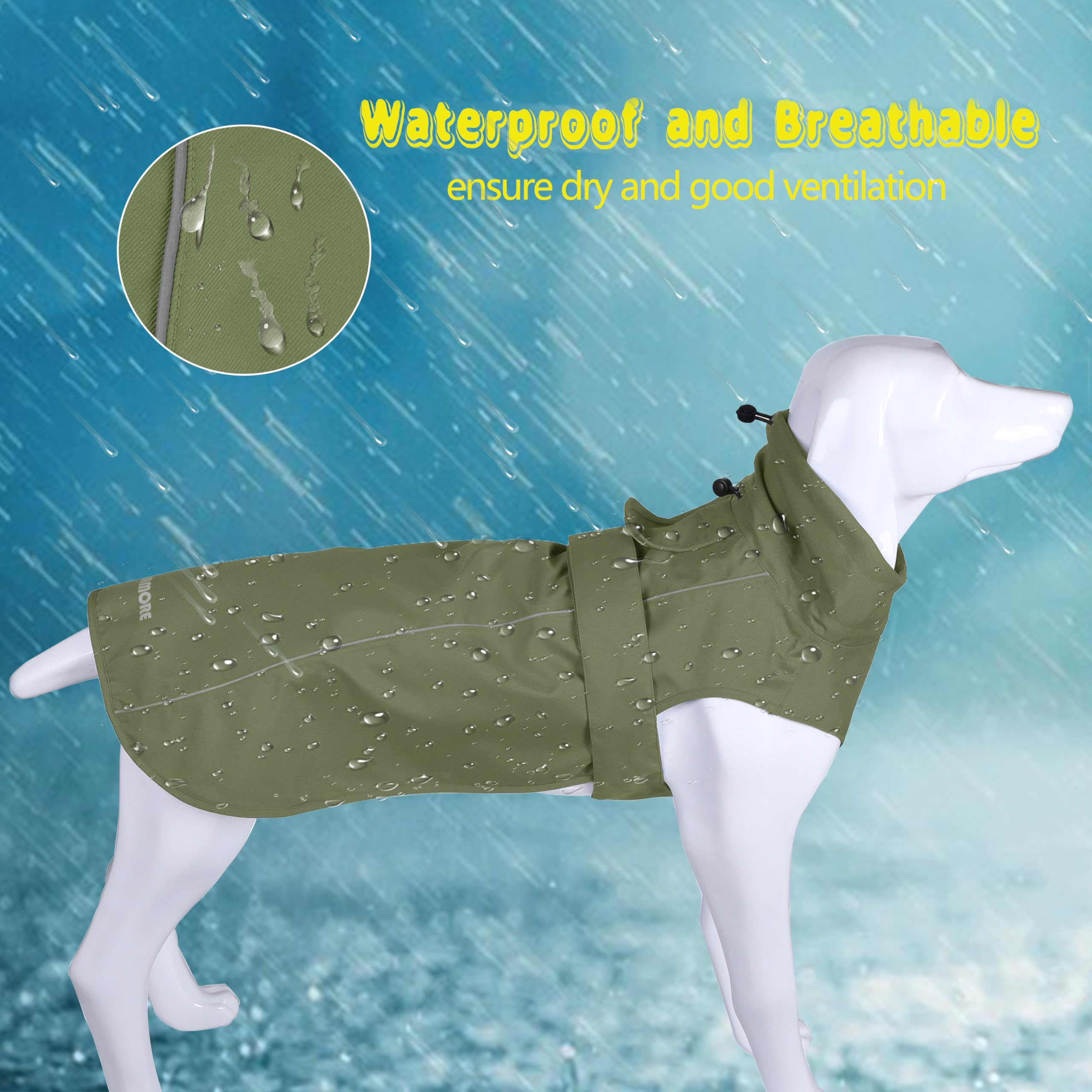 MAMORE leash-hole design on raincoat enables easy leash attachment for control