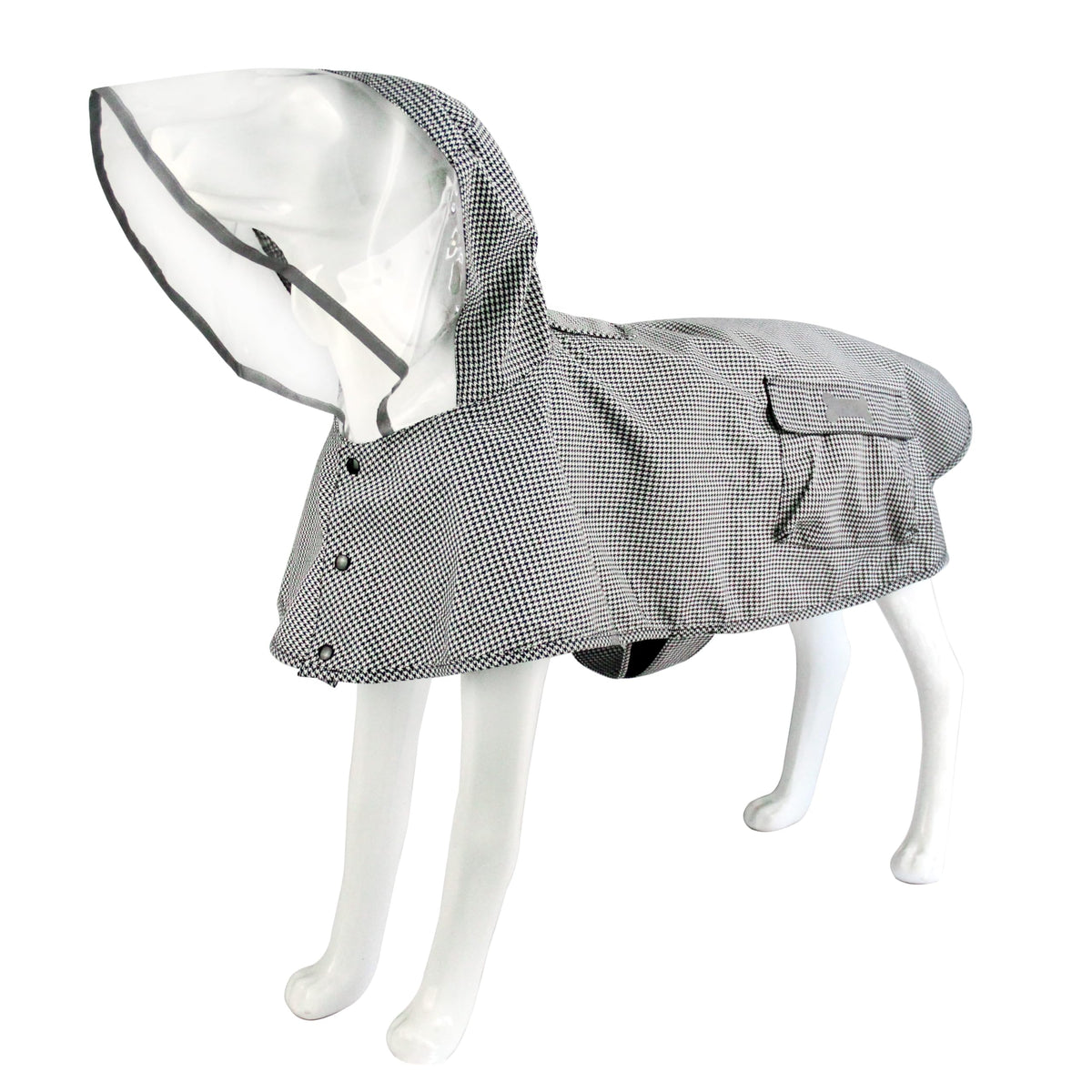 MAMORE waterproof dog raincoat back view showing reflective strips for night visibility.