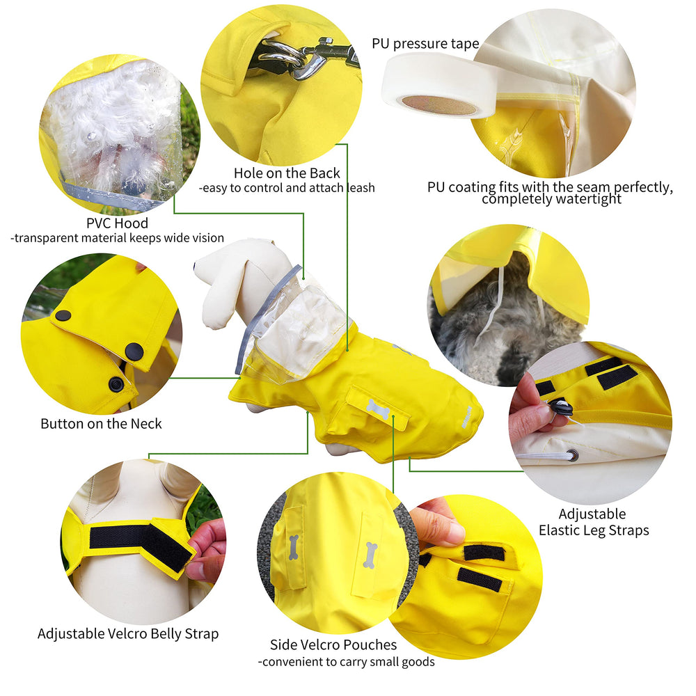 MAMORE waterproof dog raincoat side view showing adjustable fit around waist and legs