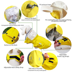 MAMORE waterproof dog raincoat side view showing adjustable fit around waist and legs